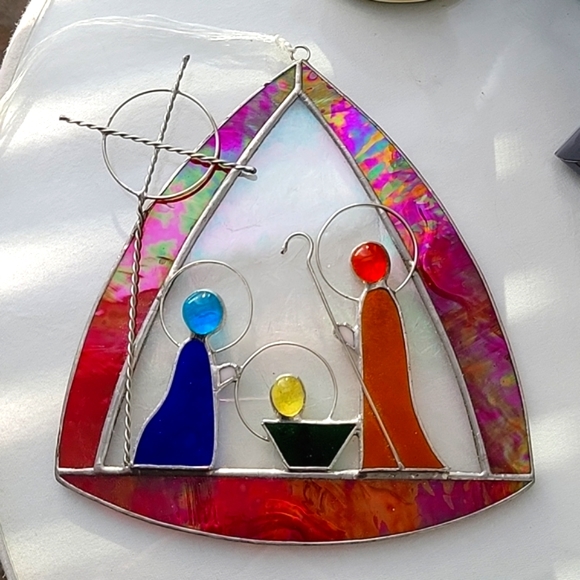 Vintage Other - Stained Glass Joseph Mary and Jesus